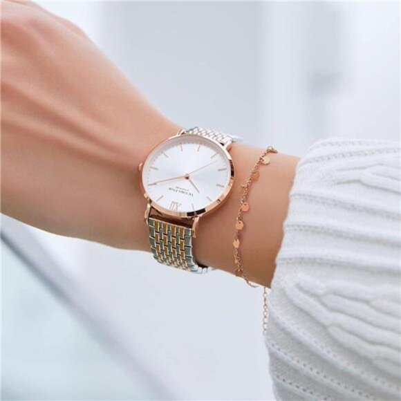 Silver and Rose Gold Womens Watch for Large Wrist, Two Tone main image 6